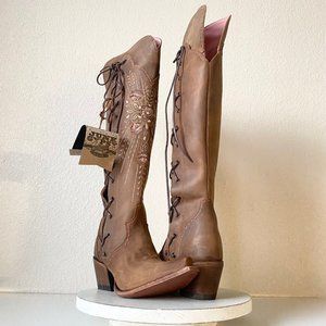 NEW Junk Gypsy Lane Honeysuckle Rose Cowboy Boots 9.5 Brown Wide Calf Over Knee